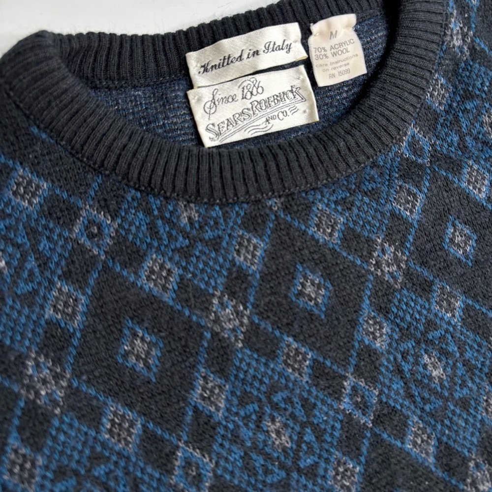 Vintage Sears Roebuck Wool Blend‎ Geometric Patterned Knit Sweater Italy - Picture 5 of 7